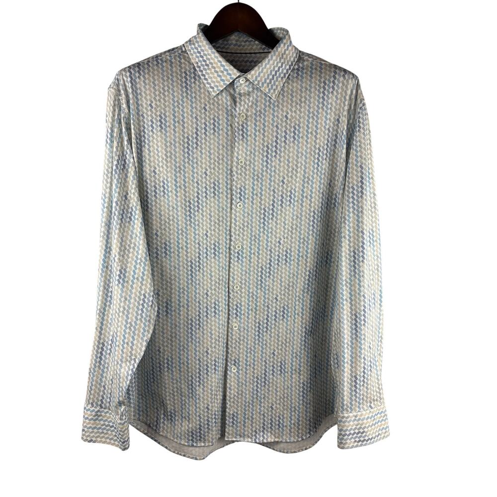 Men’s Bugatchi XXL White & Blue Patterned Button Down